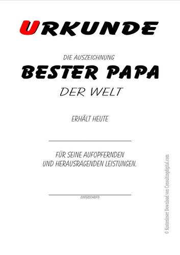 Kostenlose Urkunde Bester Papa der Welt