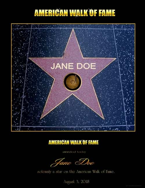Hollywood, Walk of Fame, American Walk of Fame, Gifts, Certificate, Gift Idea