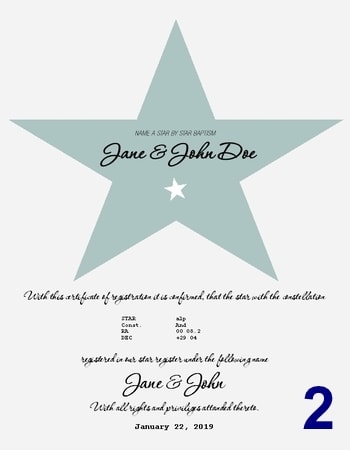 Name a star and Star Baptism, Design 2