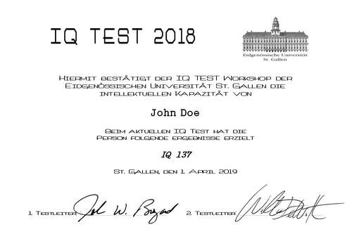 IQ Test Urkunde
